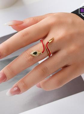 新年红绳系列蛇形开口戒指新中式