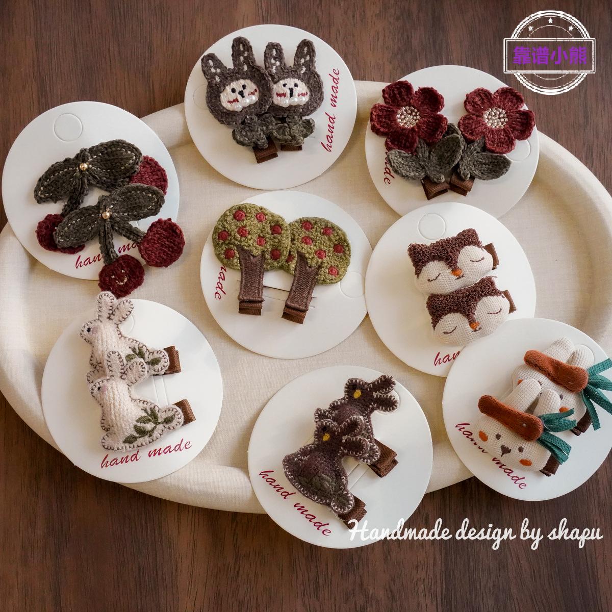 韩国森系手作布艺兔子花朵樱桃发夹可爱宝宝碎发刘海全包夹