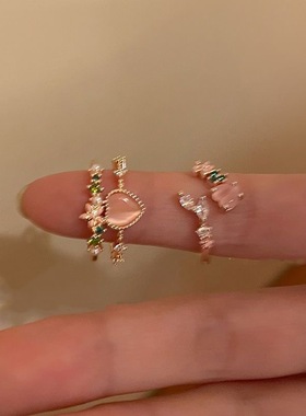 双层爱心开口戒指小众女设计轻奢