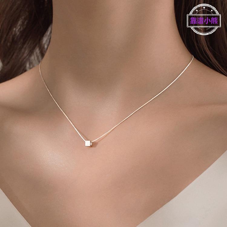 韩版简约个性几何方糖吊坠项链