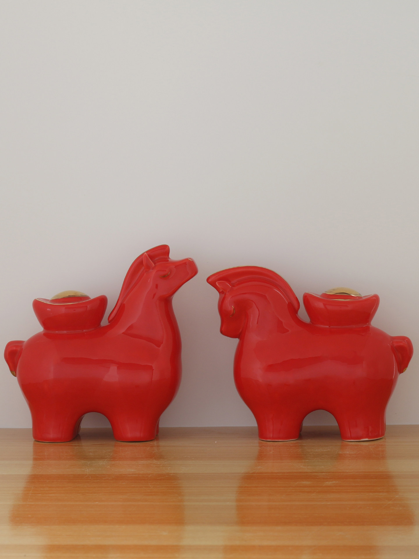 红色陶瓷马上有钱马摆件一对小众马上发财招财摆件客厅马年吉祥物