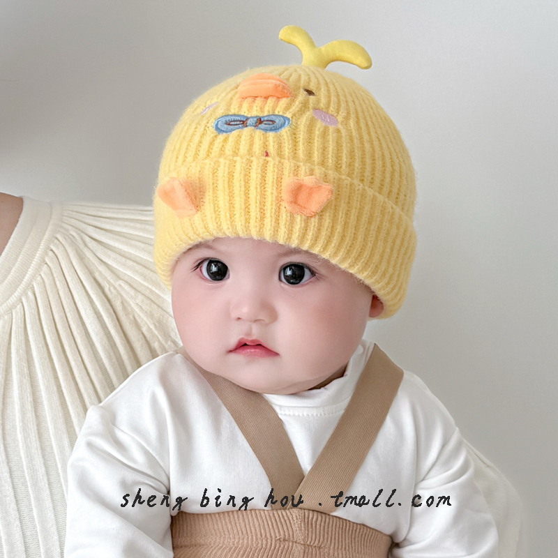 婴幼儿秋冬季可爱套头帽子韩系卡通鸭子加厚保暖男女宝宝针织毛线