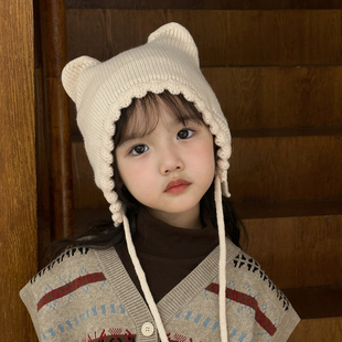儿童帽子宝宝护耳针织套头帽秋冬季 加厚保暖毛线帽男女童户外可爱