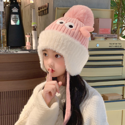 儿童帽子可爱毛球护耳套头帽