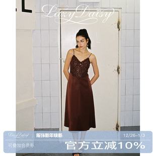 法式 Melanie 亮丝蕾丝蝴蝶结缎面吊带长睡裙可外穿 Daisy Lazy