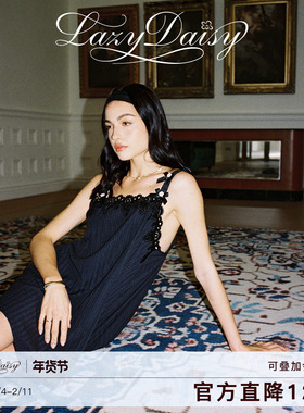 Lazy Daisy Jeanne 法式条纹蝴蝶结花朵肩带刺绣吊带睡裙女可外穿