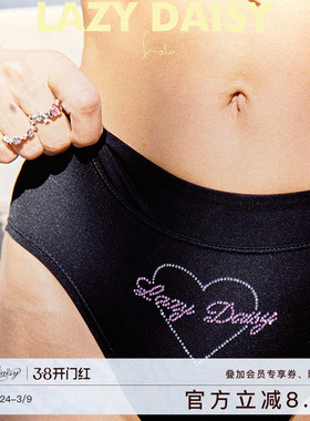 Lazy Daisy Lola系列运动风内裤爱心粉钻透气中腰黑色三角短裤