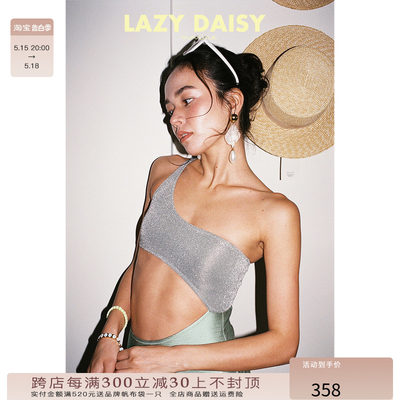 LazyDaisy斜肩拼接女连体泳衣