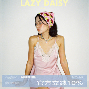 玫瑰花园粉睡衣镂空蕾丝拼接吊带短裙 Rosè法式 Lazy Daisy睡裙