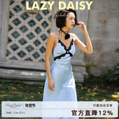 Lazy Daisy Isabelle吊带睡裙性感蕾丝拼接蓝色睡衣可外穿家居服