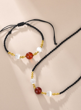 红玛瑙色手链项链女招财招桃花