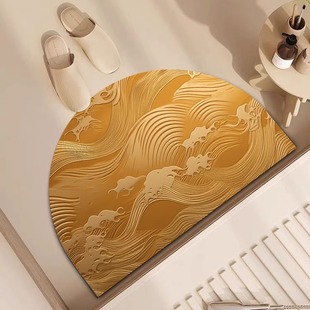 半圆形硅藻泥地垫土黄色浴室吸水防滑垫厨房卫生间门口速干脚垫