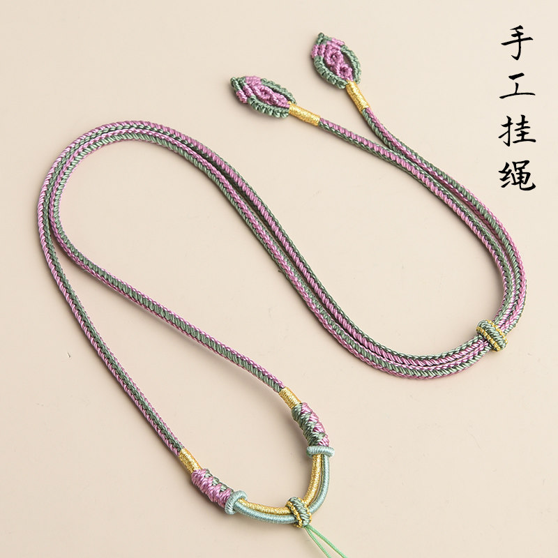 小众设计紫青叶手工挂绳黄金蜜蜡水晶吊坠绳项链绳女高货挂脖挂绳