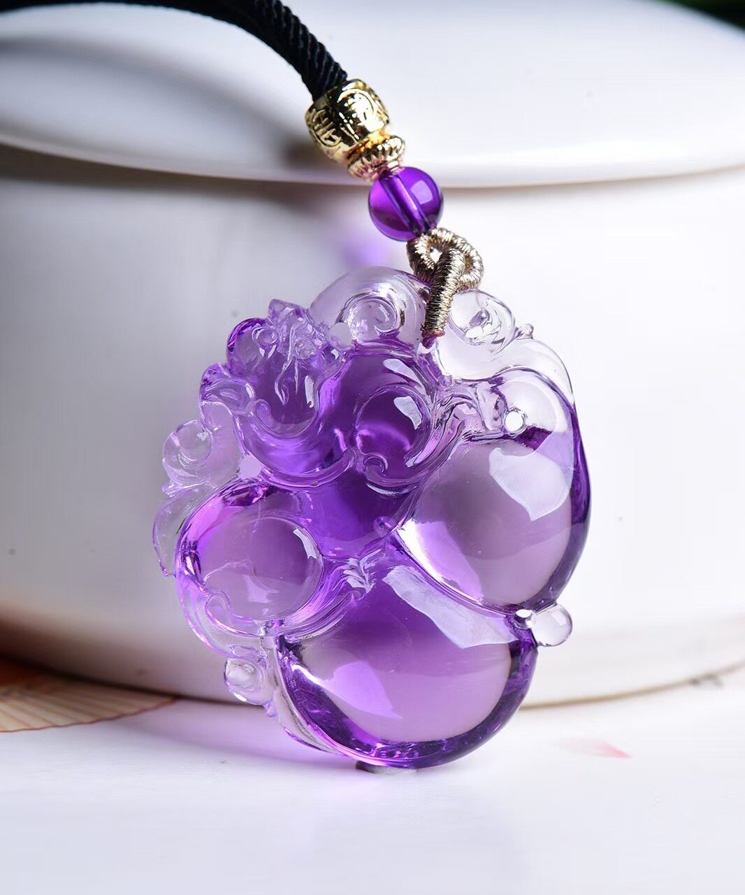 天然紫水晶如意葫芦吊坠项链手工福禄情侣礼物套脖饰品挂件男女款