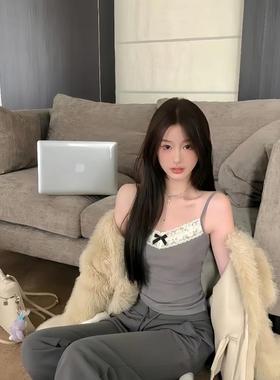 吊带背心蕾丝花边带胸垫