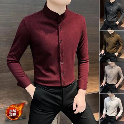 双十二HQ轻奢严选立领M磨毛长袖衬衫男款爆款2025新款休闲冬季保