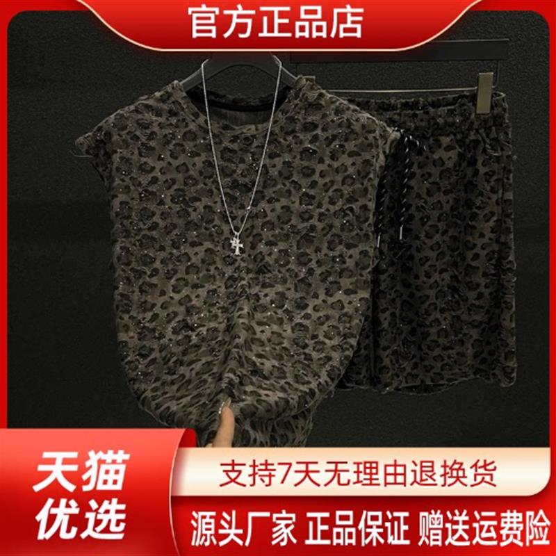洋乐多严选欧货定制夏季爆款豹纹亮片破洞无袖男高定短裤休闲套装