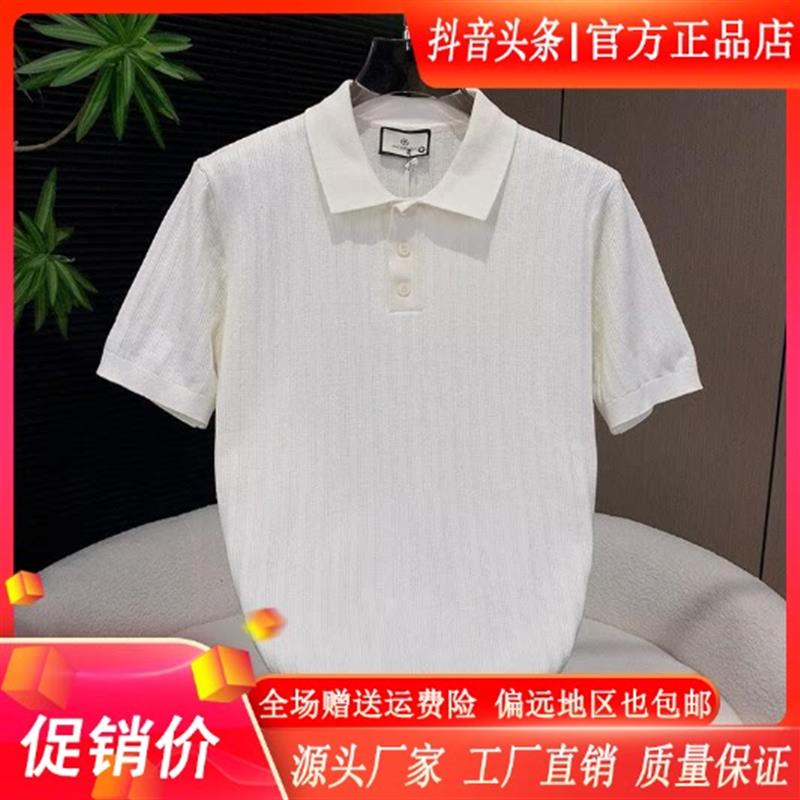 聚禾轻奢男装专柜翻领男士简约秋季新款时尚百搭宽松针织短袖日常