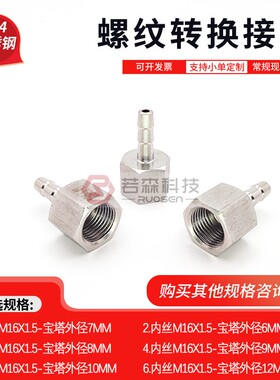 0803.内M16X1.5-宝塔外径7MM不锈钢转换接头 高压 皮管软管格林头