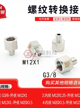 0348. 内丝PF BSP 3分 G3/8 转 外丝M12X1 变径 不锈钢螺纹转接头