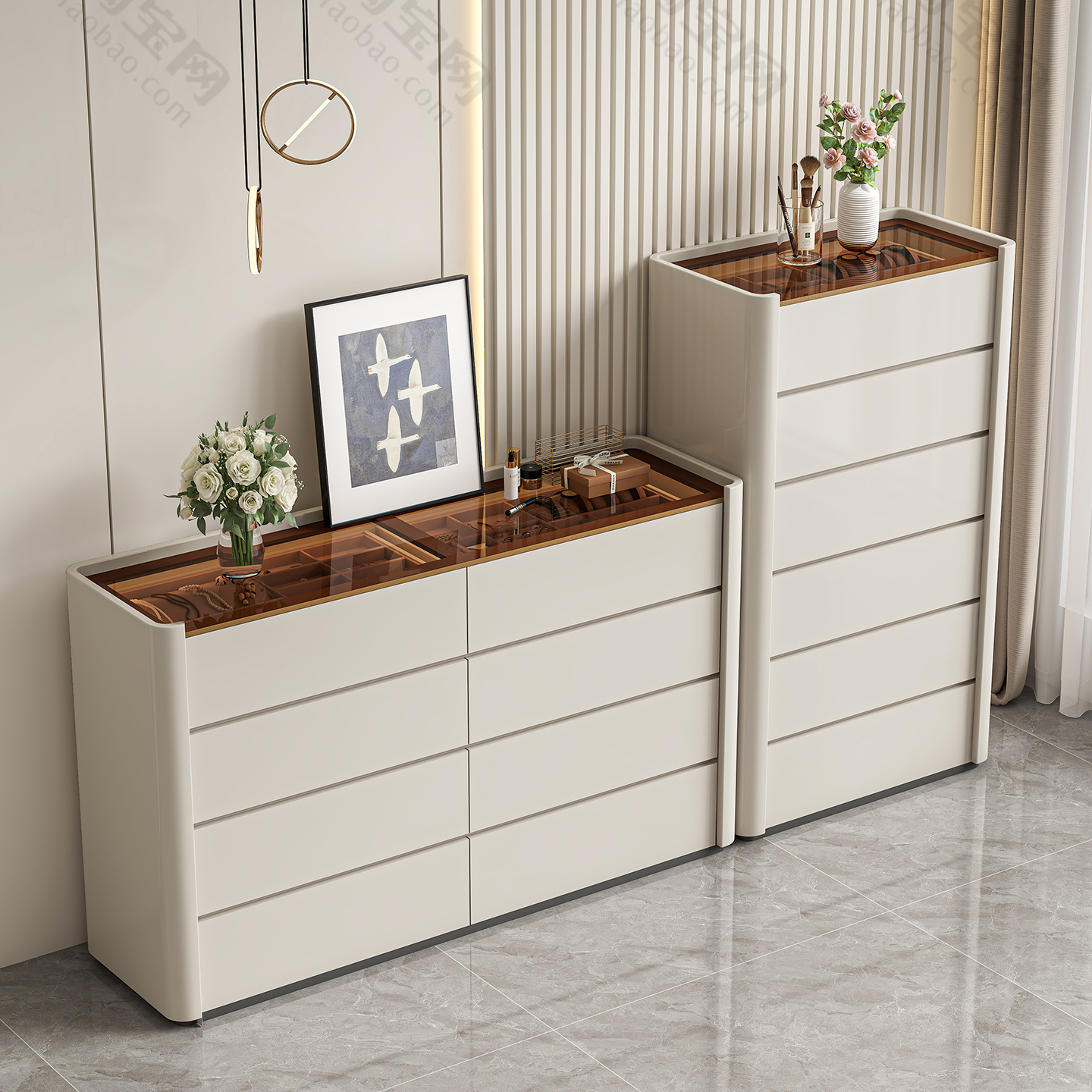 奶油风超薄首饰柜全实木储物柜