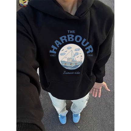 美式复古连帽卫衣男款秋冬季潮牌宽松青少年加绒加厚休闲外套上衣
