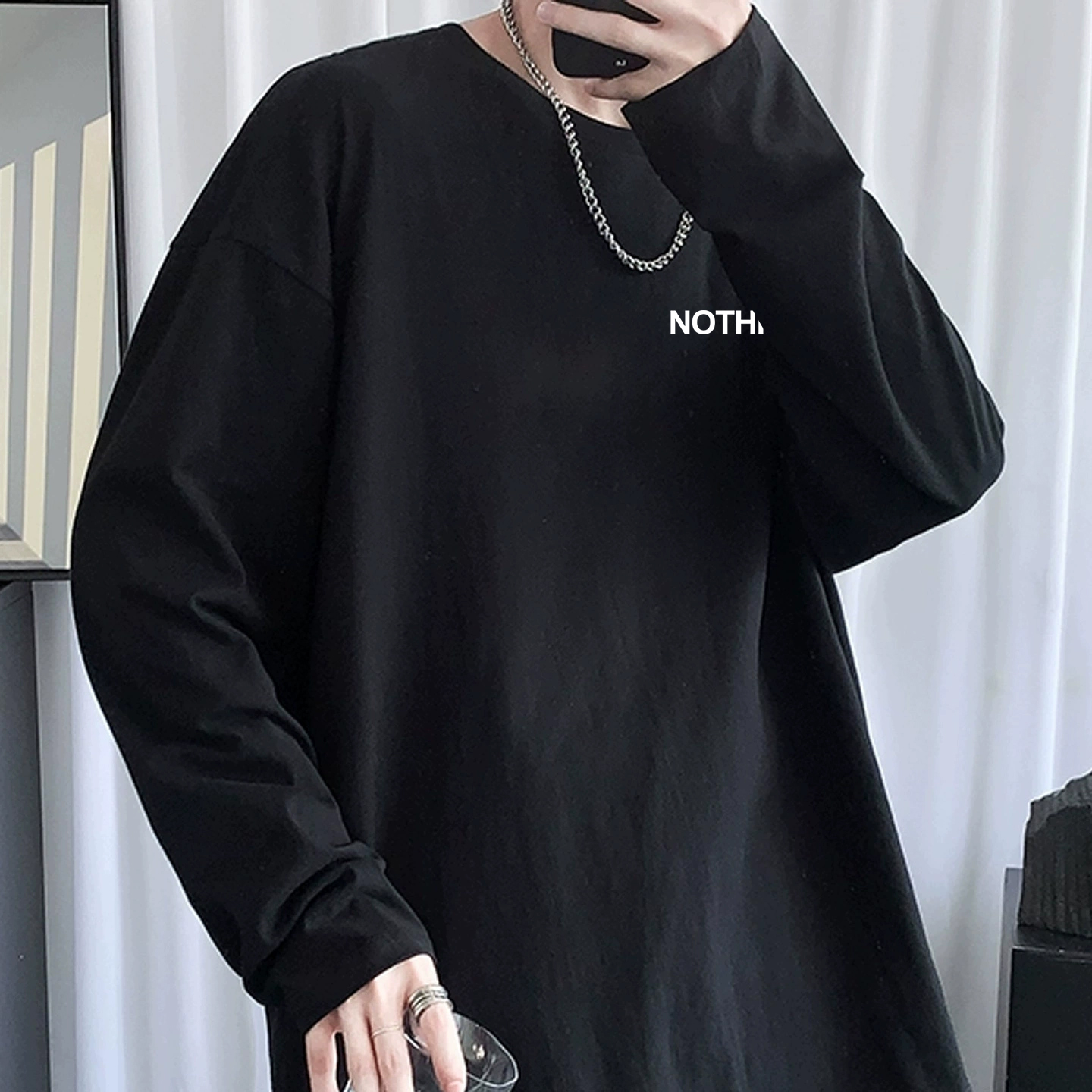 秋冬季高端超好看内搭打底衫男2025新款爆款黑色纯棉长袖t恤上衣