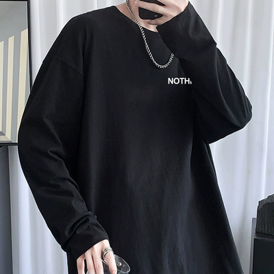 秋冬季高端超好看内搭打底衫男2025新款爆款黑色纯棉长袖t恤上衣