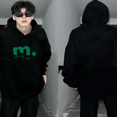 黑色连帽卫衣男士2025新款秋冬季oversize美式穿搭秋季外套上衣服