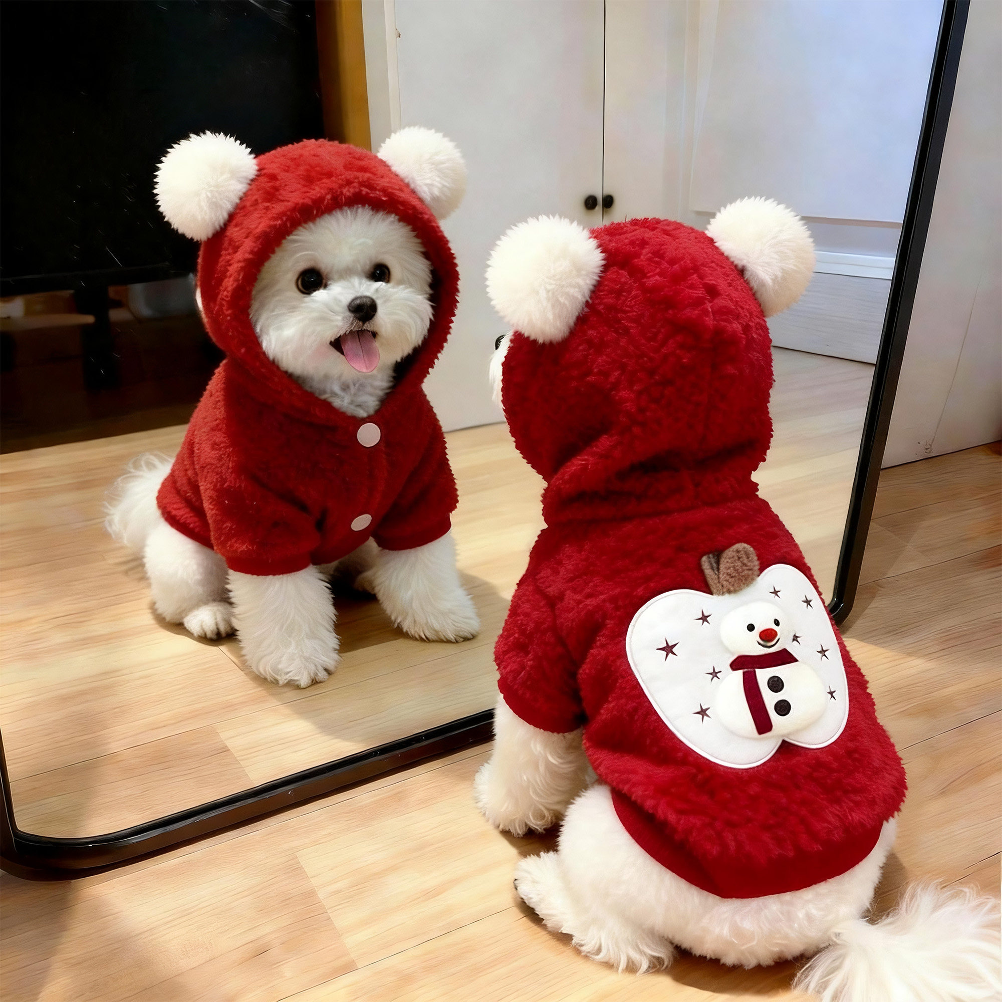 狗狗衣服圣诞雪人连帽卫衣秋冬
