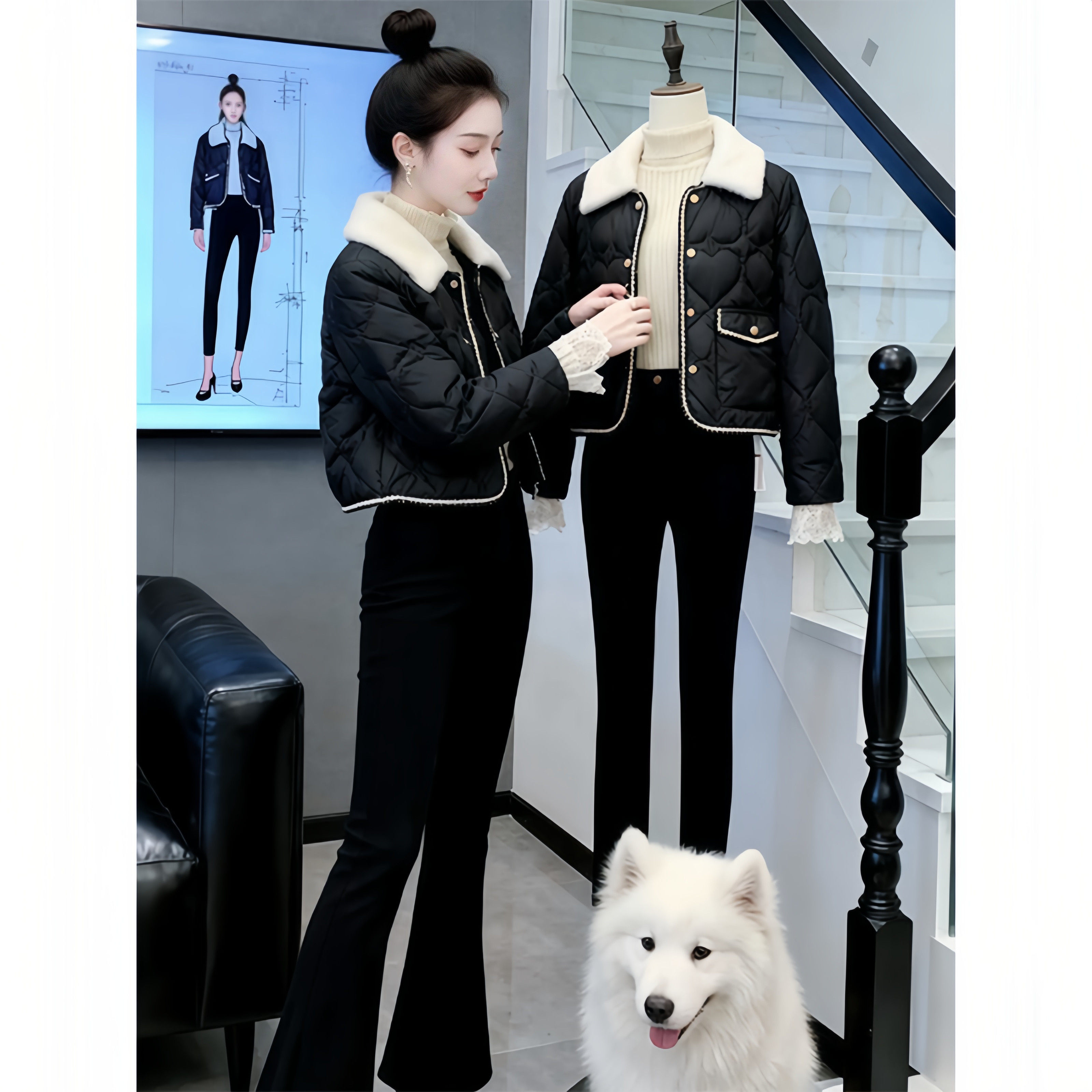 短款黑色小香风羽绒棉服女款冬季2025新款设计感今年流行漂亮外套