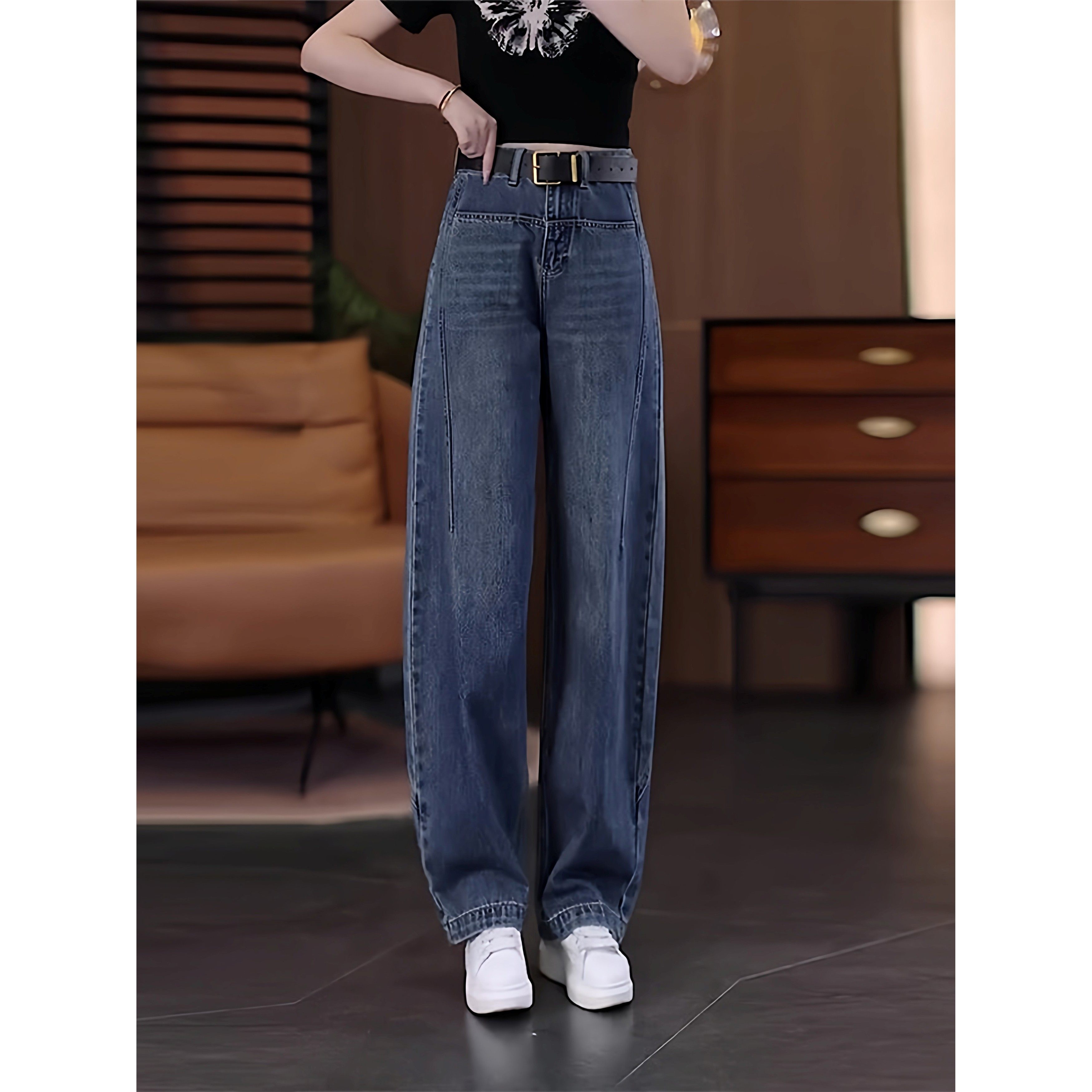 覆古流行牛仔裤2025年秋季新款高腰修身直筒裤娇小窄版弯刀阔腿裤