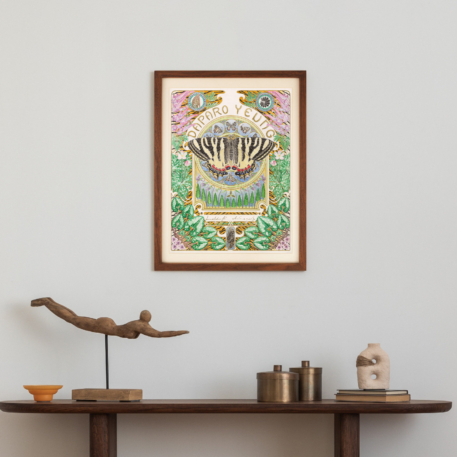 穆夏风蝴蝶手绘水彩家居软装画