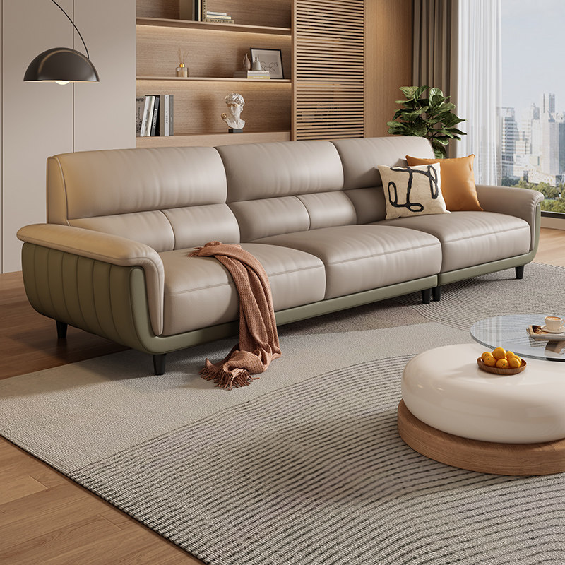 途帛拼色真皮沙发头层牛皮客厅2025新款奶油风直排现代简约高靠背