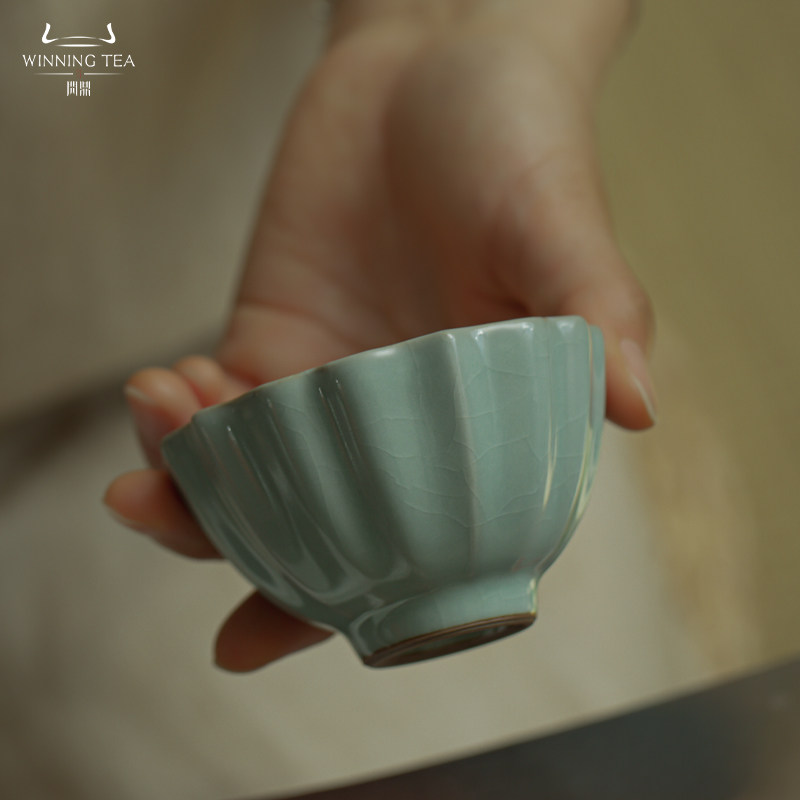 问鼎汝窑主人杯单杯复古天青釉品茗茶杯汝瓷高档功夫茶杯撷芳杯