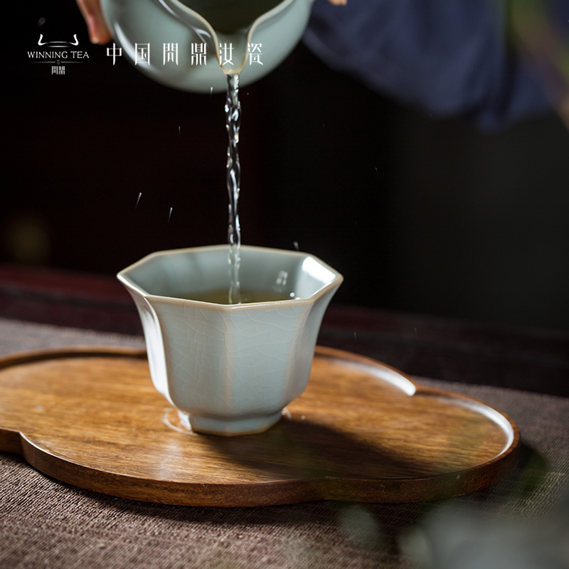 汝窑茶杯八方主人杯单杯高档个人专用功夫茶具景德镇陶瓷品茗杯