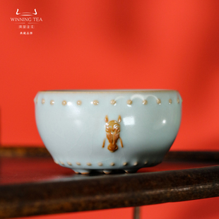 问鼎格物汝瓷主人杯天青马首战鼓杯开片可养单杯功夫茶具喝茶专用
