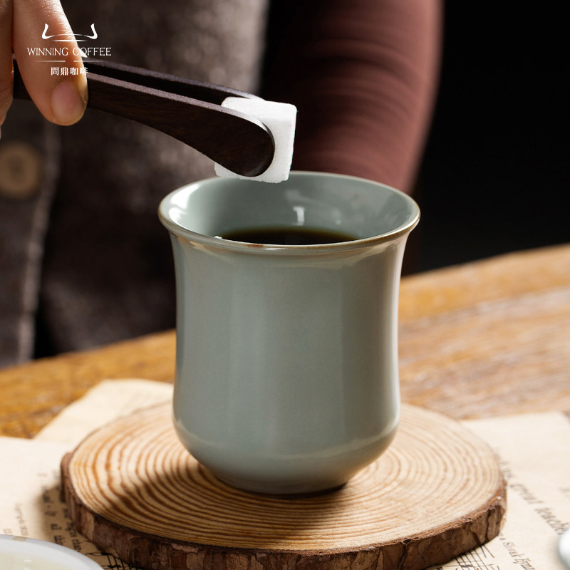 问鼎汝瓷咖啡杯束腰杯茶杯高档精致家用陶瓷水杯轻奢中式高档杯子,餐饮具,茶杯,淘宝优惠券,粉丝福利购,淘宝优惠卷