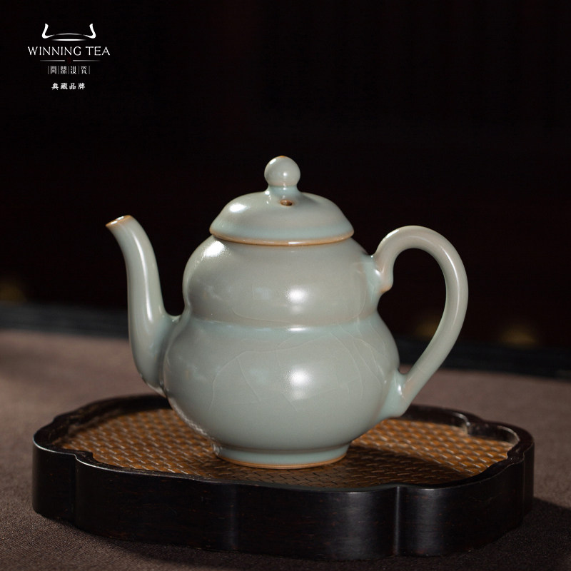 问鼎汝窑福禄壶茶壶套装开片可养天青功夫茶具景德镇泡茶家用送礼