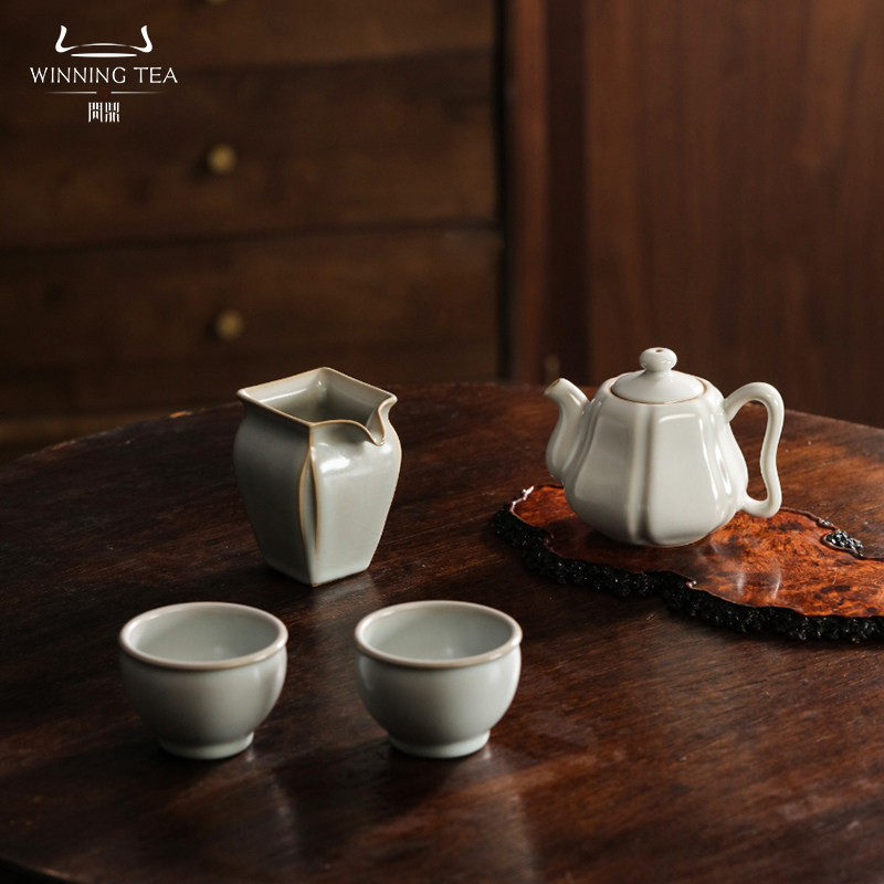 茶具套装整套问鼎绪文汝瓷杏雨梨云四入礼盒茶壶家用公杯高端茶杯