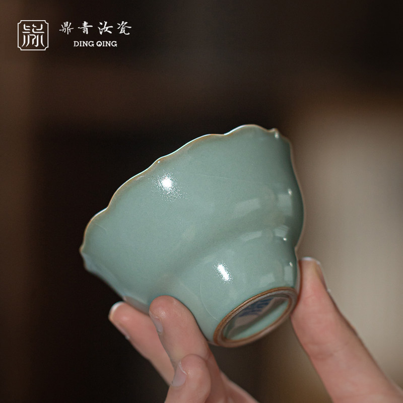问鼎汝窑高足花口杯功夫复古主人杯单杯茶碗景德镇陶瓷茶杯品茗杯