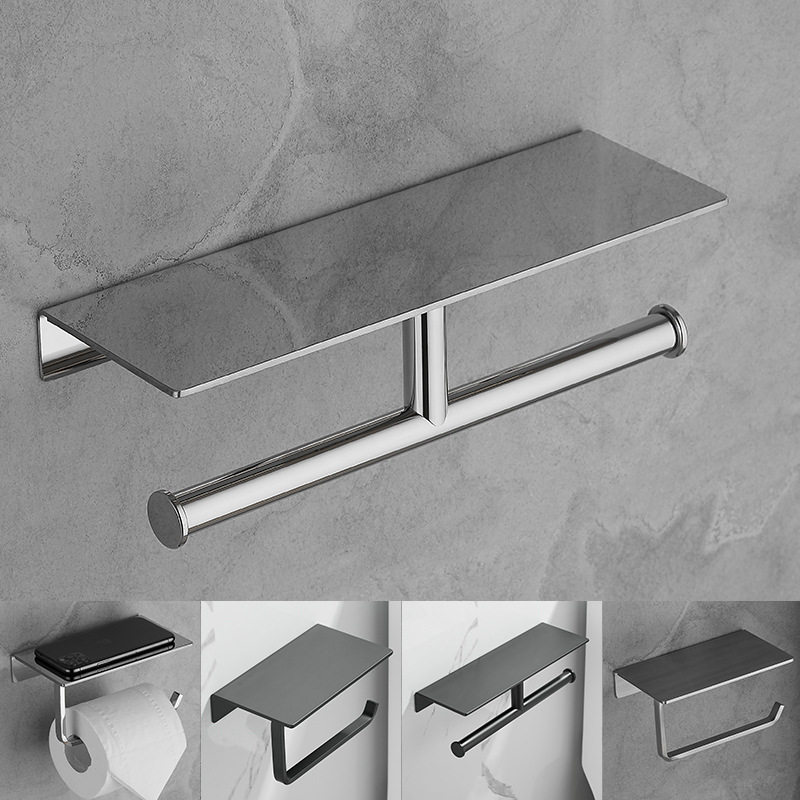 卷纸架304不锈钢卫生间手机置物架厕所手纸盒壁挂式纸巾架免打孔