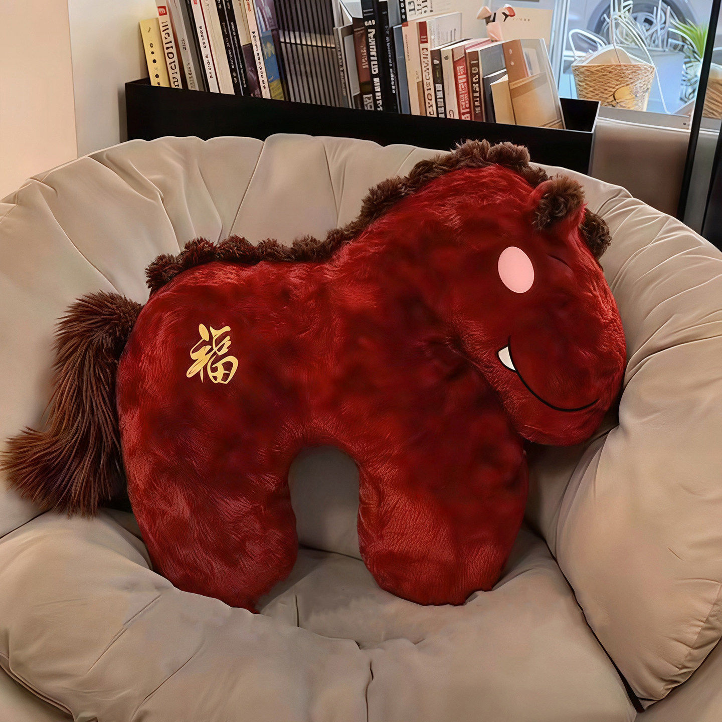 福运小马抱枕沙发靠垫马年吉祥物新年喜庆装饰布置家用2026新款