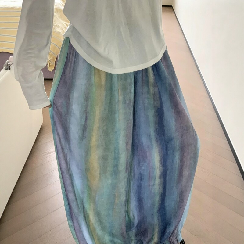 棉绸裤子女夏薄款遛弯裤夏日轻薄裤宽松防蚊裤垂感长裤休闲花苞裤