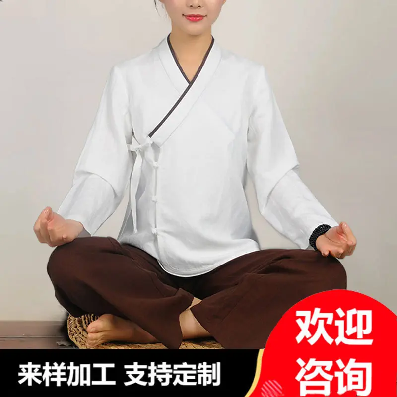 新中式禅修禅意茶服女棉麻撞色