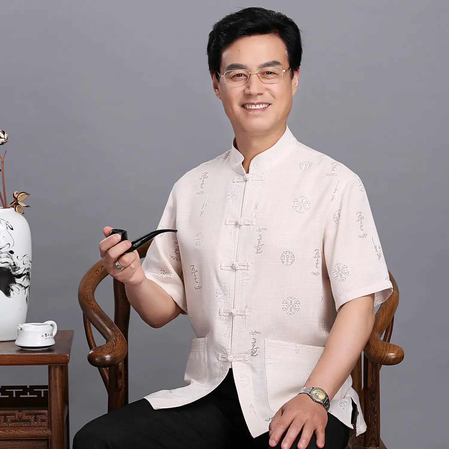 中老年唐装男士短袖衬衫功夫服