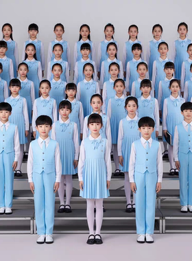 儿童合唱朗诵演出服女童中小学生爱国诗歌蓝色口才演讲比赛礼服装