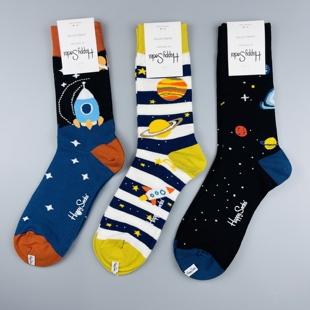 爆款推荐HappySocks袜子男士中高筒棉袜卡通情侣袜多巴胺彩色潮袜