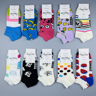爆款推荐happysocks短袜多巴胺彩色袜子女爱心条纹卡通情侣袜船袜