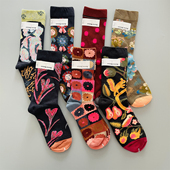 爆款 多巴胺彩色袜子 款 推荐 法国小众趣味油画风中筒袜女士棉袜四季